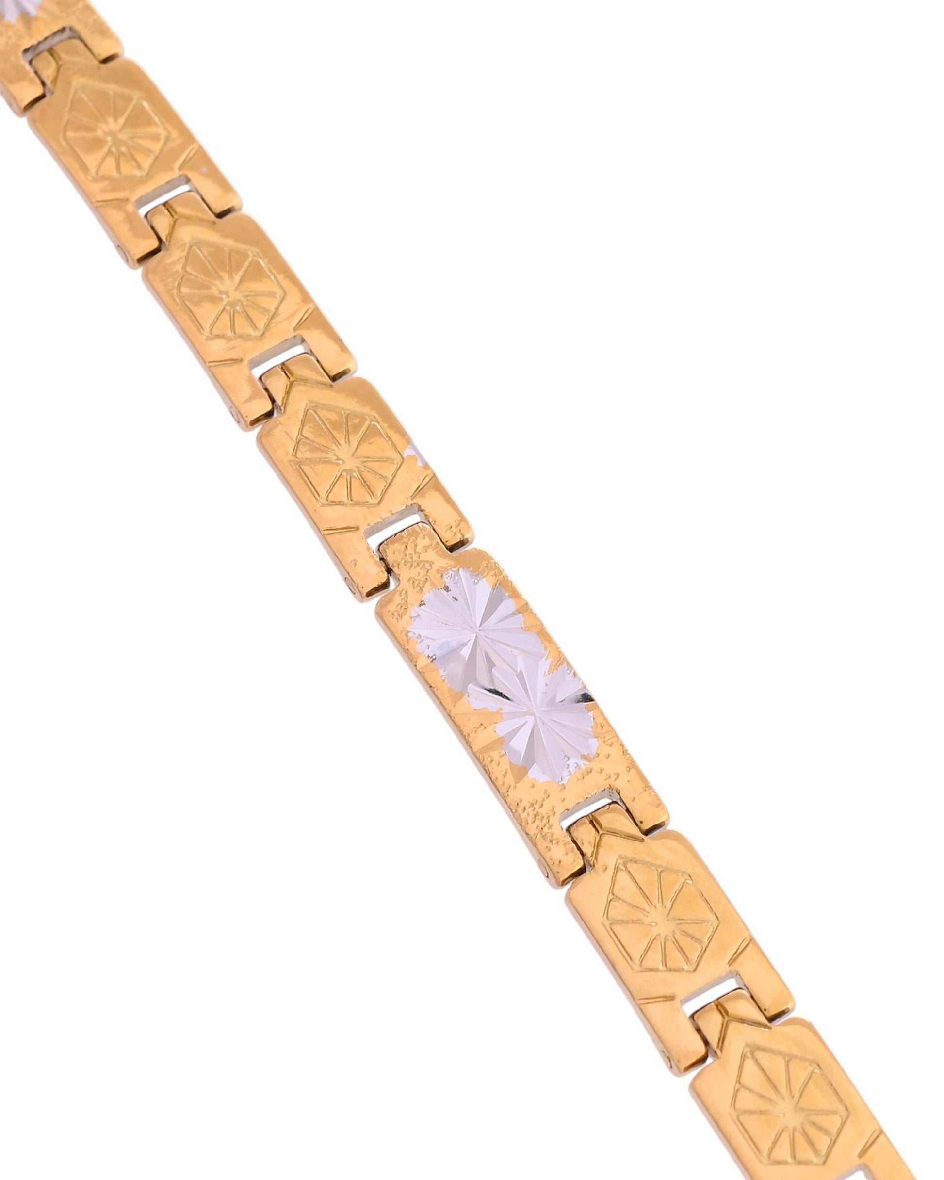 VOJ Gold And Silver Toned Stainless Steel Textural Bracelet For Men VOJ (Valley Of Jewellery)