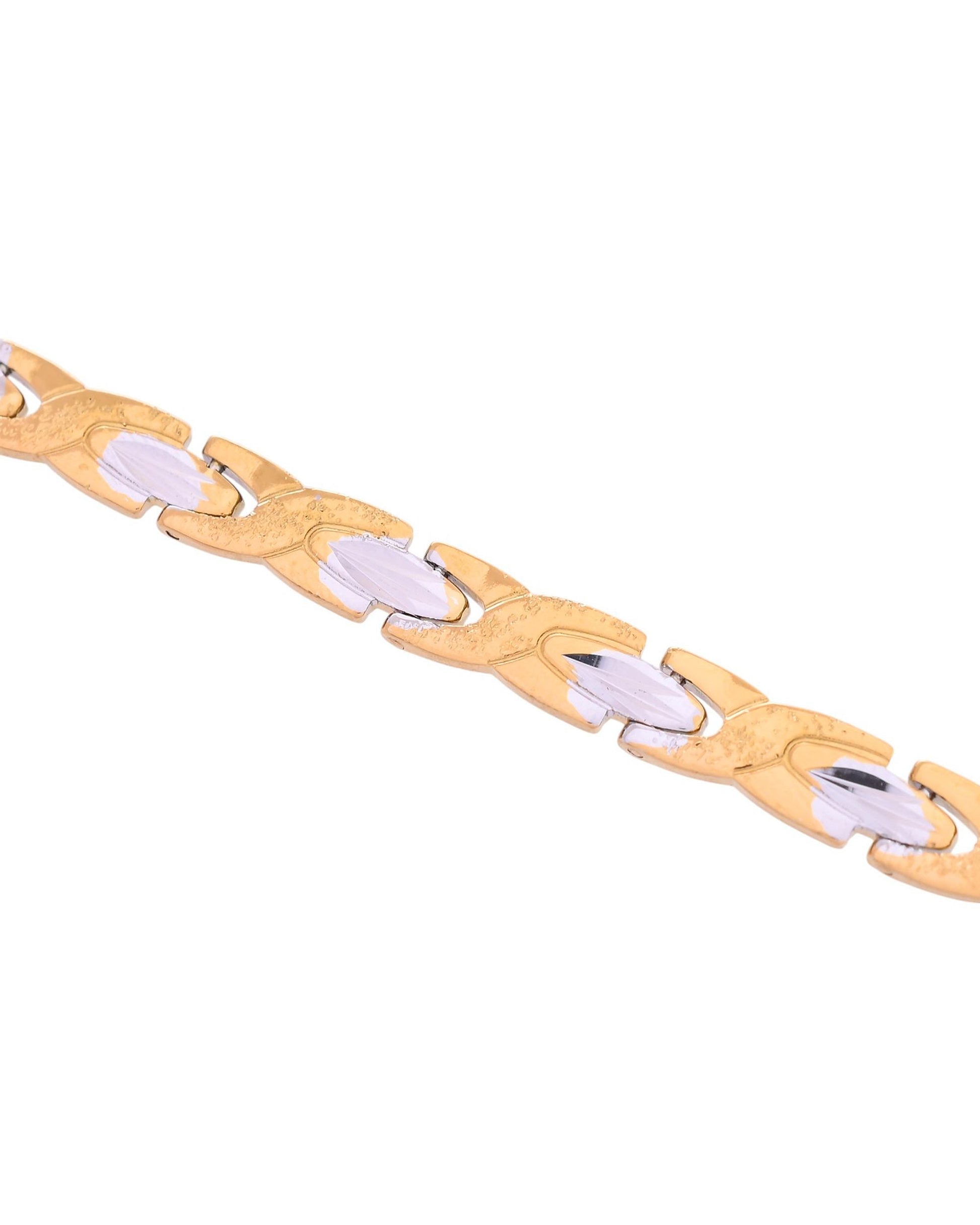 VOJ Gold And Silver Toned Stainless Steel Textural Linked Bracelet For Men VOJ (Valley Of Jewellery)