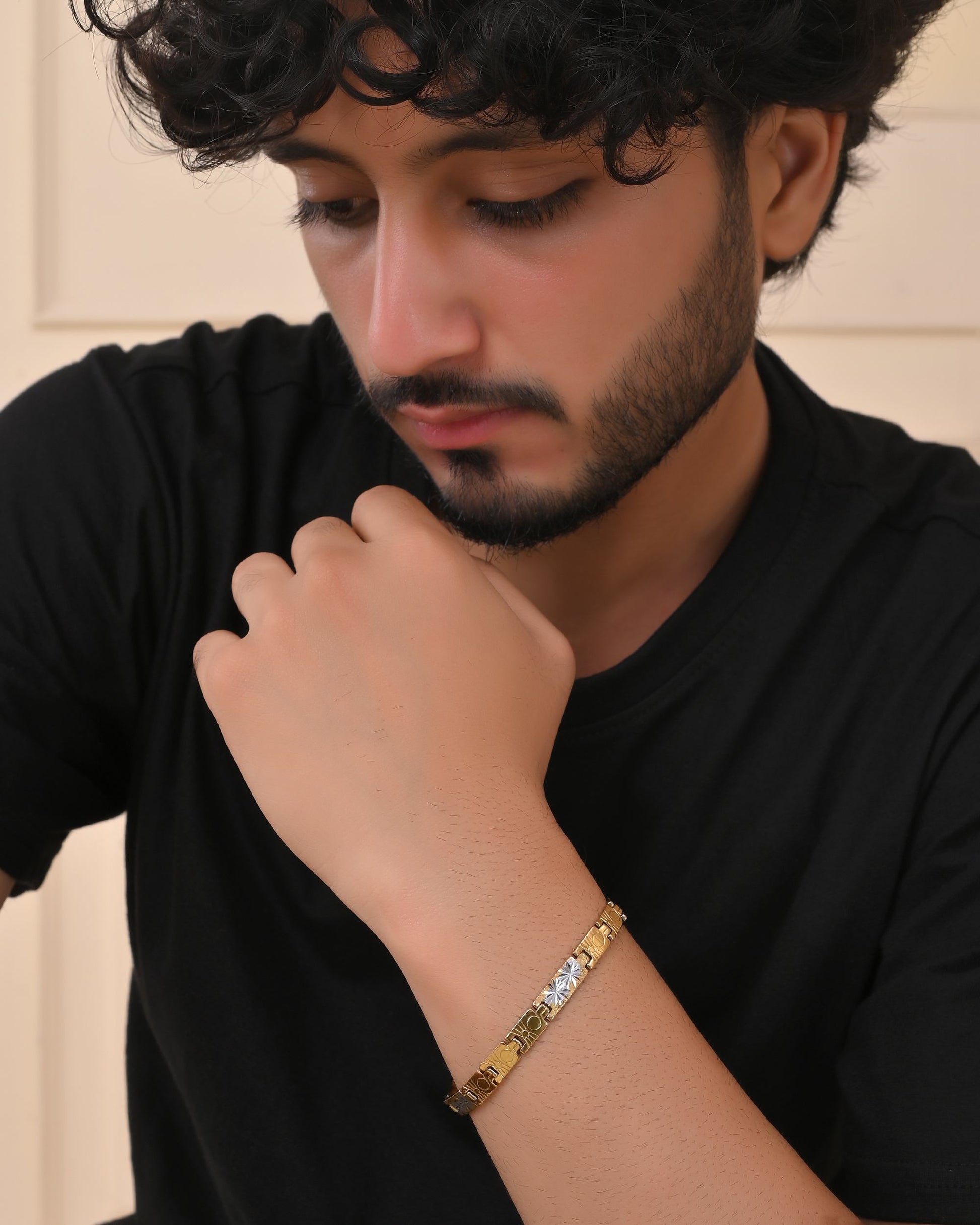 VOJ Gold And Silver Toned Stainless Steel Linked Bracelet For Men VOJ (Valley Of Jewellery)