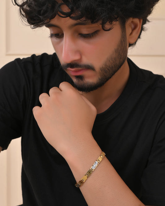 VOJ Gold And Silver Toned Stainless Steel Linked Bracelet For Men VOJ (Valley Of Jewellery)