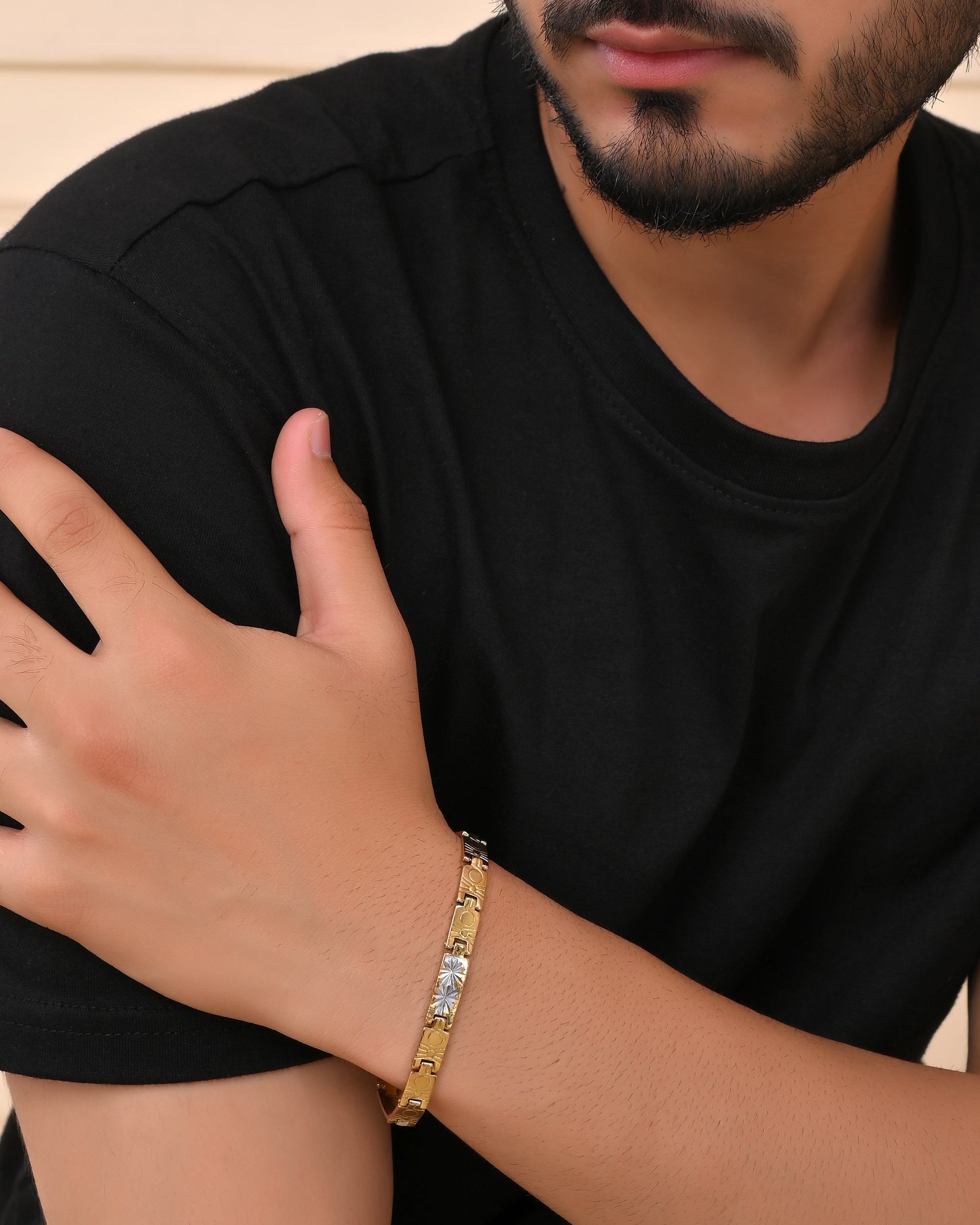 VOJ Gold And Silver Toned Stainless Steel Linked Bracelet For Men VOJ (Valley Of Jewellery)