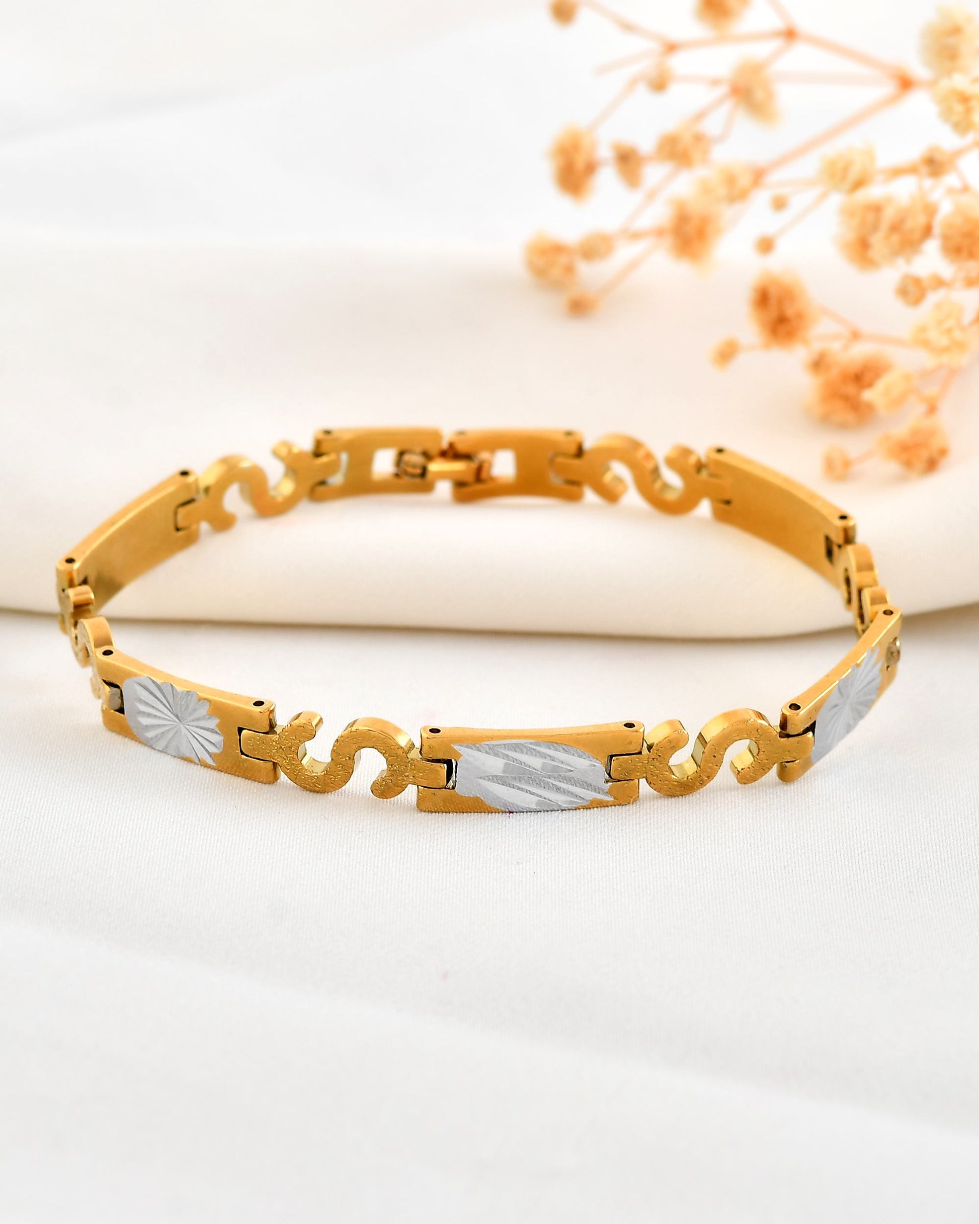 VOJ Gold And Silver Toned Stainless Steel Dolor Sign Bracelet For Men VOJ (Valley Of Jewellery)