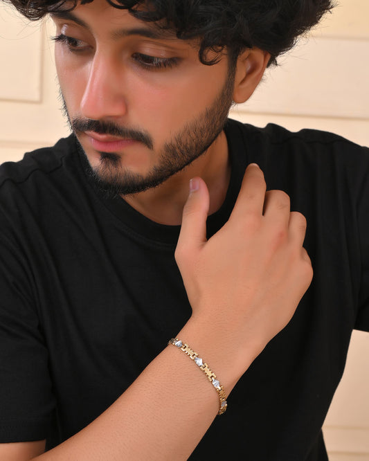 VOJ Gold And Silver Toned Stainless Steel Designer Bracelet For Men VOJ (Valley Of Jewellery)