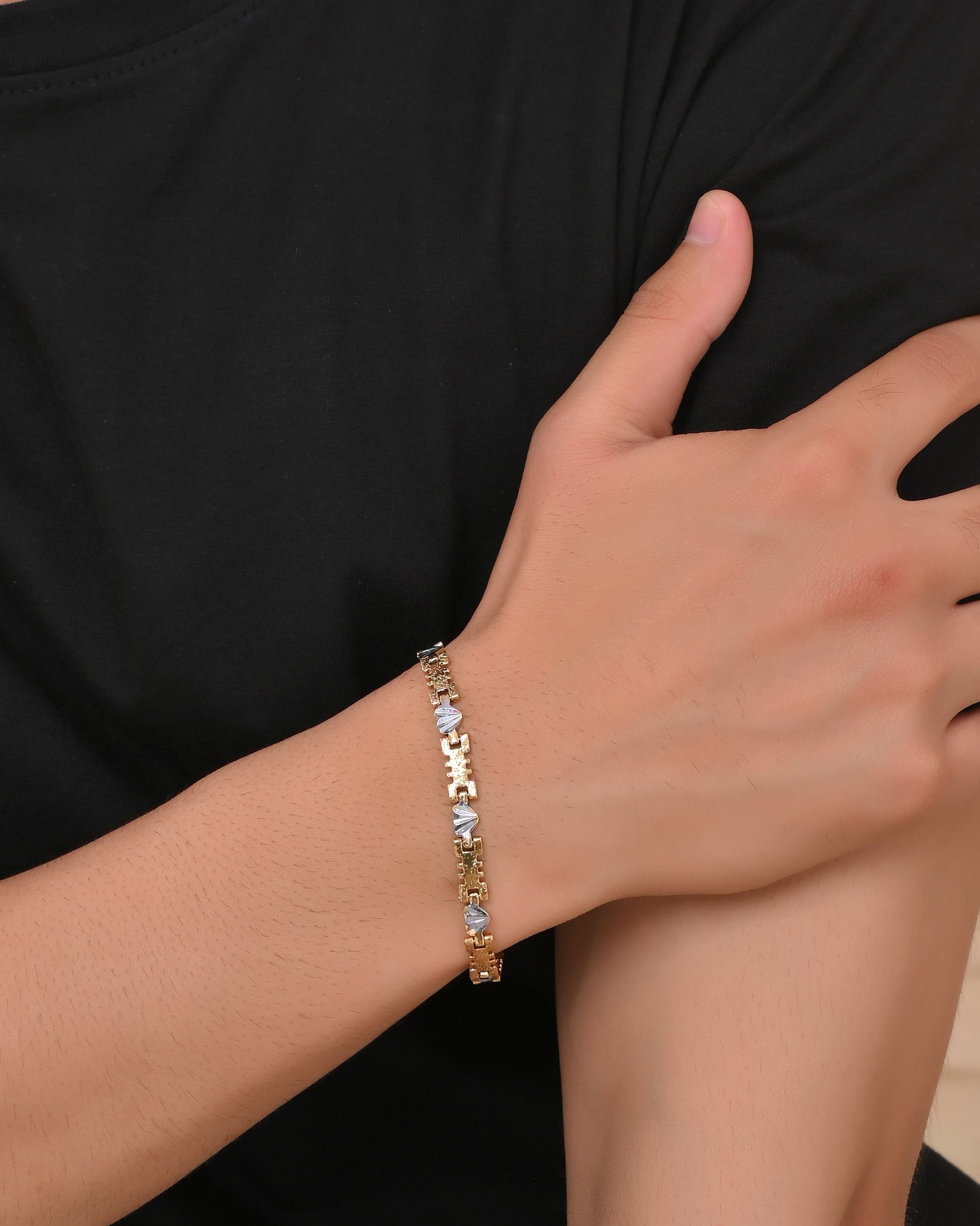 VOJ Gold And Silver Toned Stainless Steel Designer Bracelet For Men VOJ (Valley Of Jewellery)