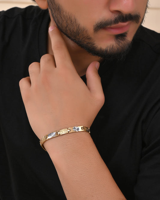 VOJ Gold And Silver Toned Stainless Steel Textural Designer Bracelet For Men VOJ (Valley Of Jewellery)