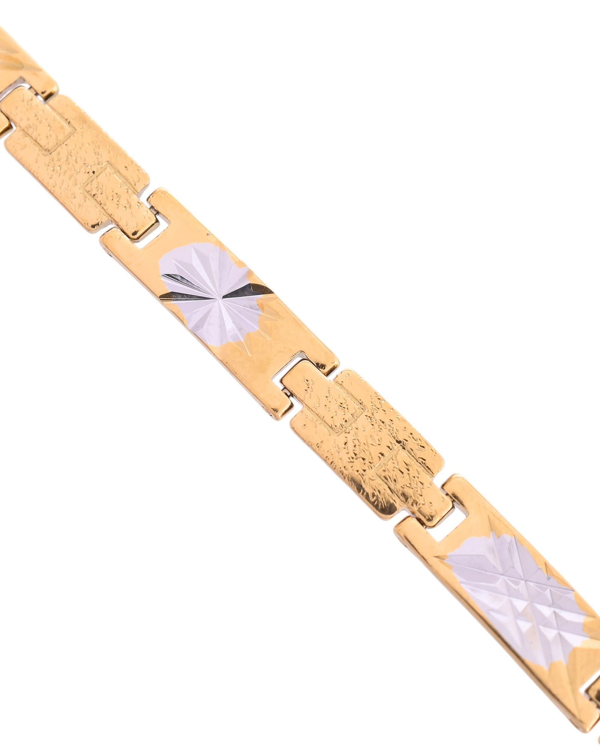 VOJ Gold And Silver Toned Stainless Steel Textural Designer Bracelet For Men VOJ (Valley Of Jewellery)