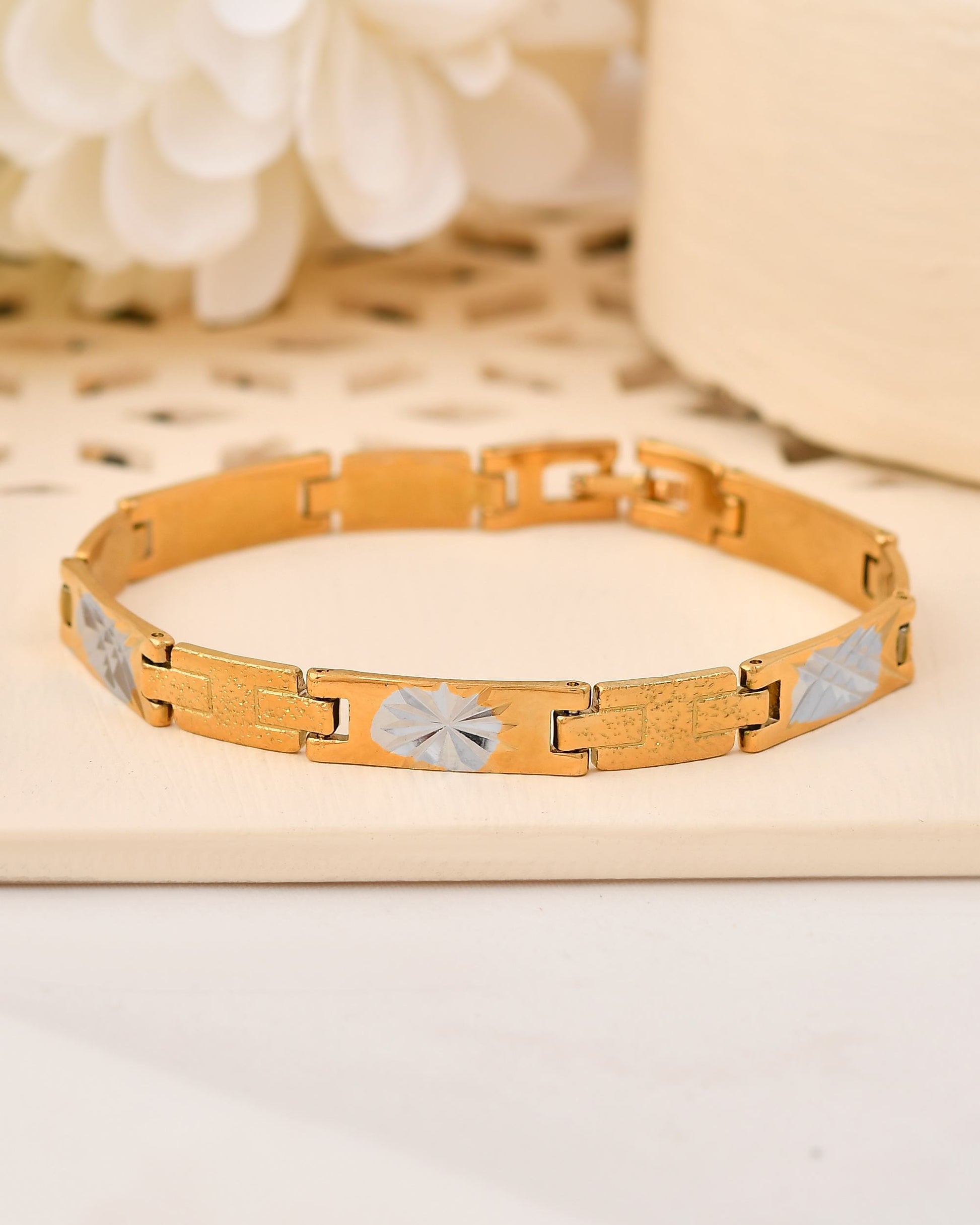 VOJ Gold And Silver Toned Stainless Steel Textural Designer Bracelet For Men VOJ (Valley Of Jewellery)