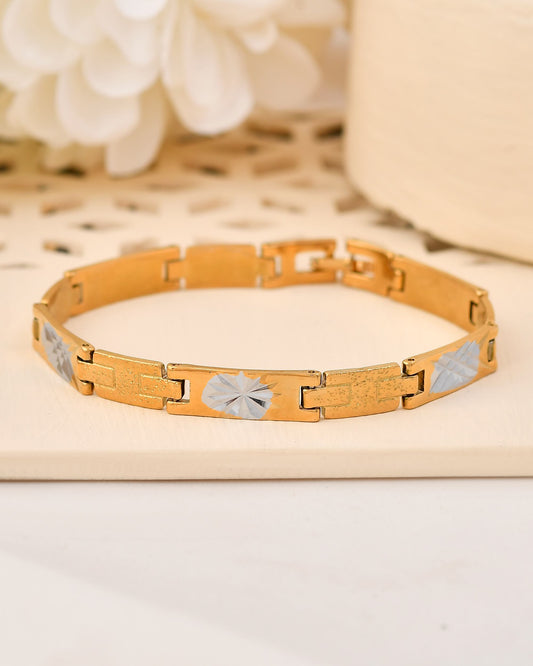 VOJ Gold And Silver Toned Stainless Steel Textural Designer Bracelet For Men VOJ (Valley Of Jewellery)