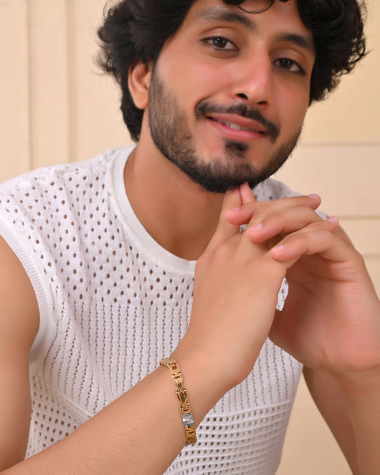 VOJ Dual Toned Textural Designer Bracelet For Men VOJ (Valley Of Jewellery)