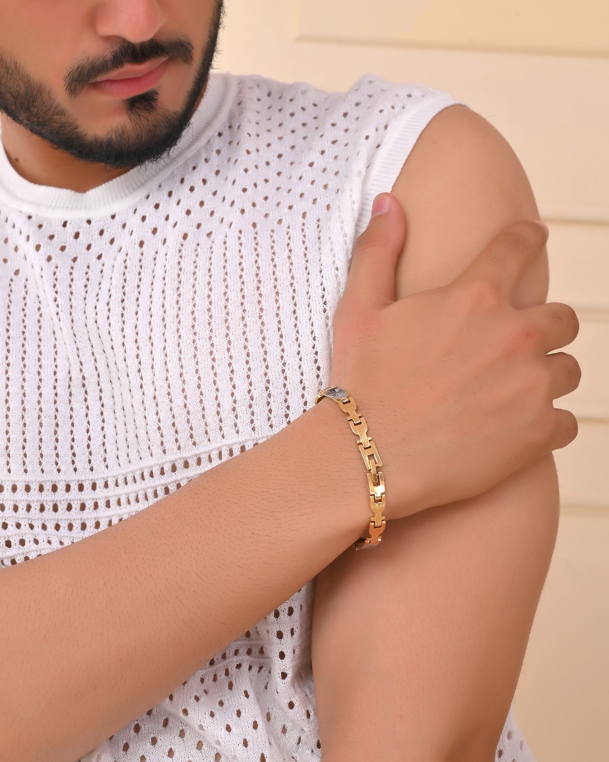 VOJ Dual Toned Textural Designer Bracelet For Men VOJ (Valley Of Jewellery)