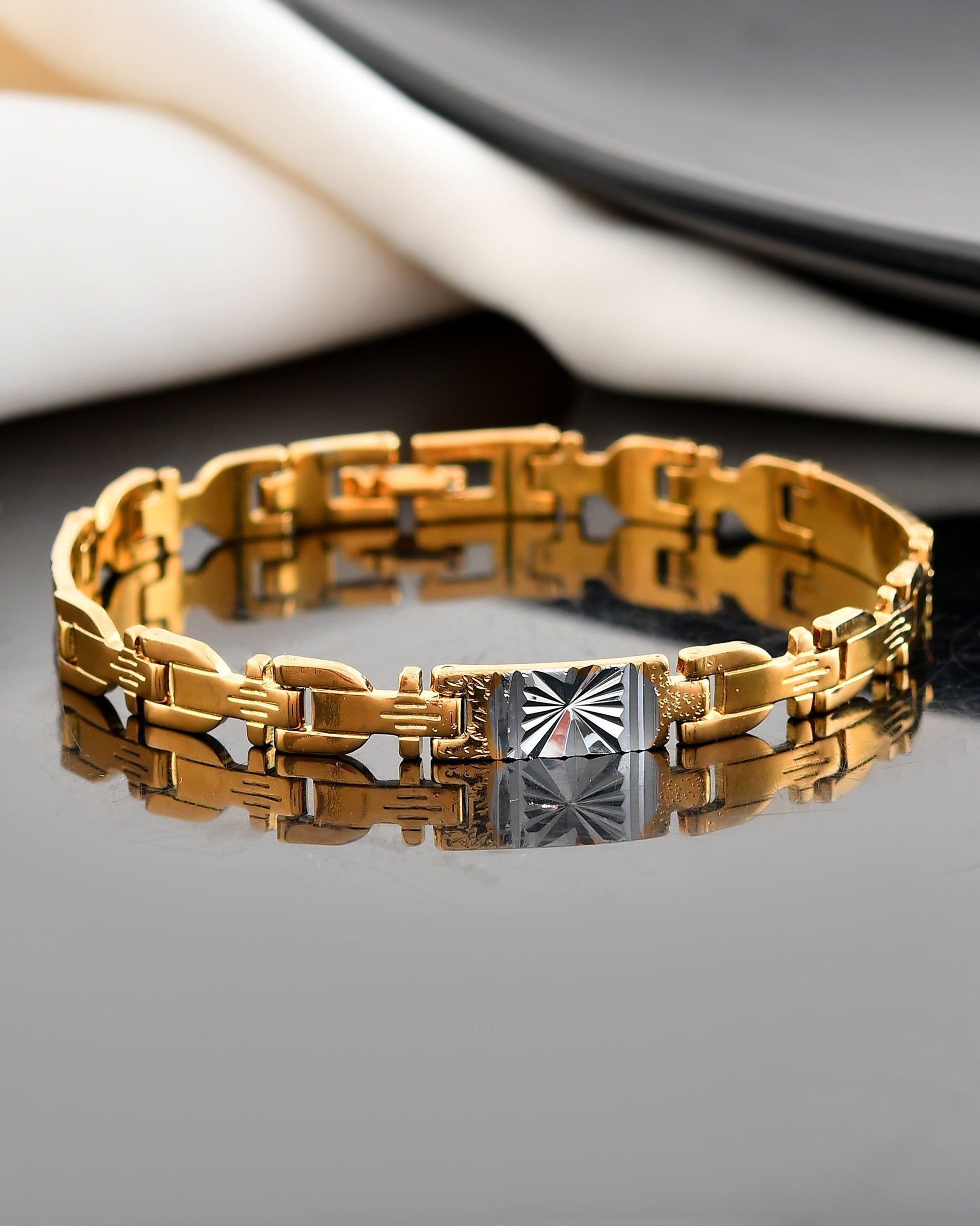 VOJ Dual Toned Textural Designer Bracelet For Men VOJ (Valley Of Jewellery)