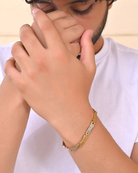 VOJ Double Toned Textural Designer Linked Bracelet For Men VOJ (Valley Of Jewellery)