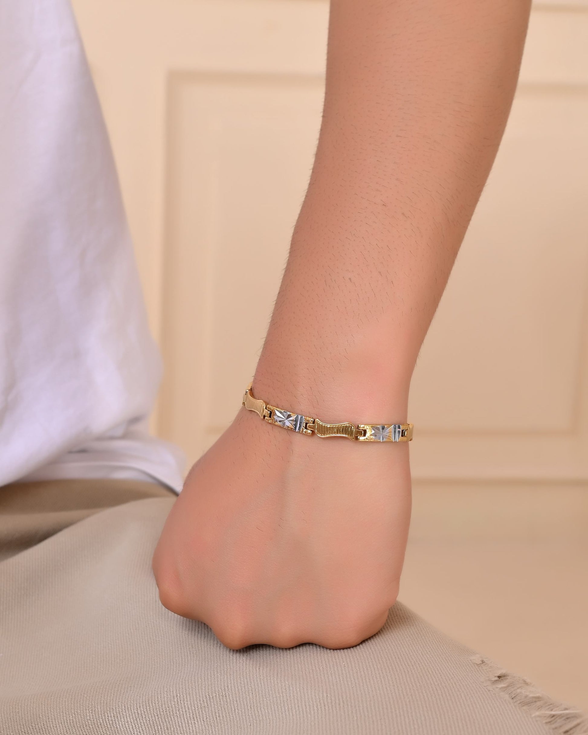 VOJ Double Toned Textural Designer Linked Bracelet For Men VOJ (Valley Of Jewellery)