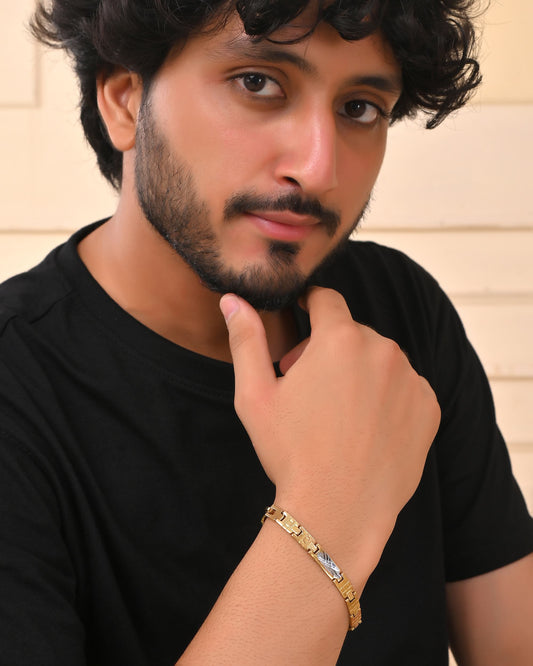 VOJ Dual Plated Textural Designed Linked Bracelet For Men VOJ (Valley Of Jewellery)
