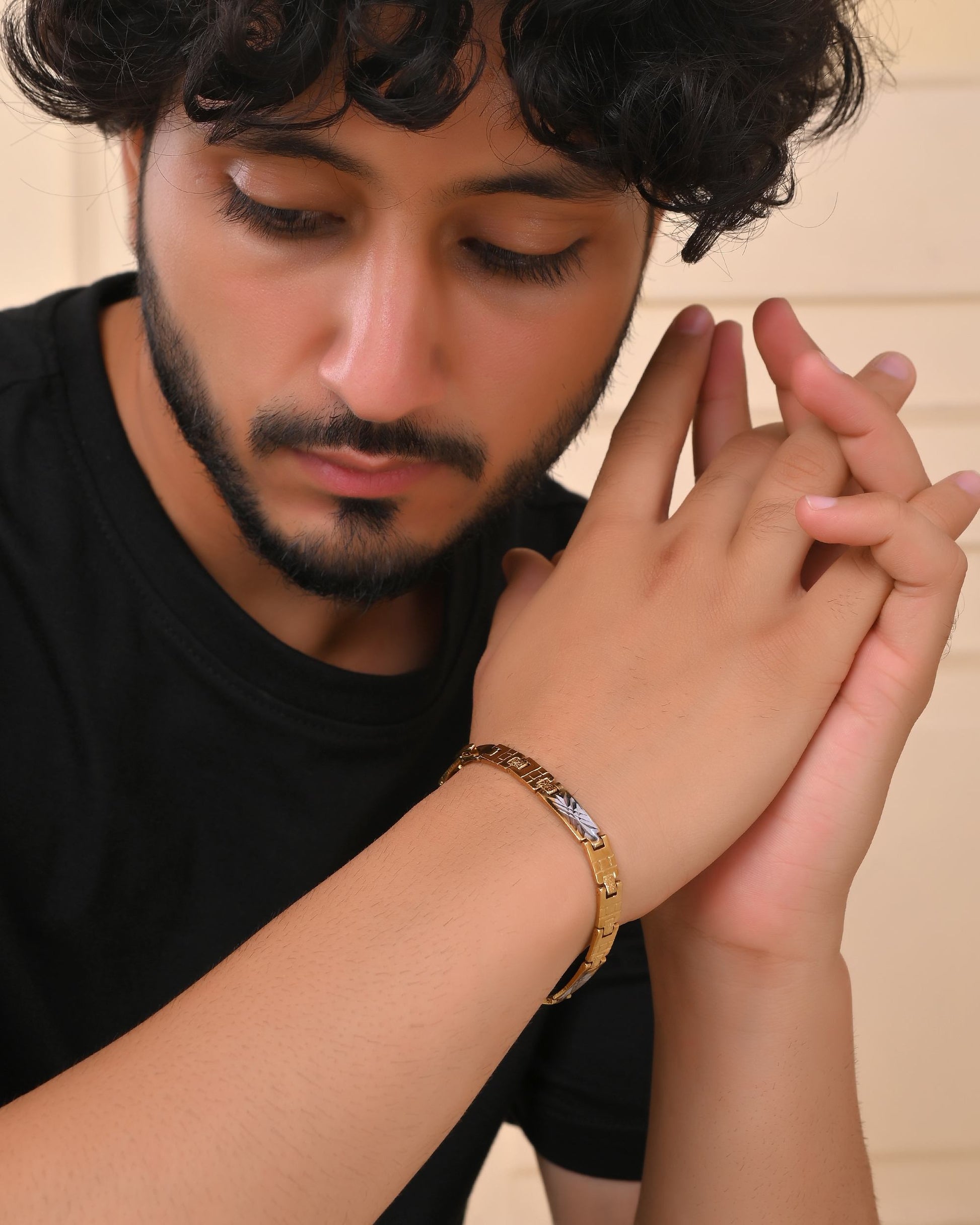 VOJ Dual Plated Textural Designed Linked Bracelet For Men VOJ (Valley Of Jewellery)