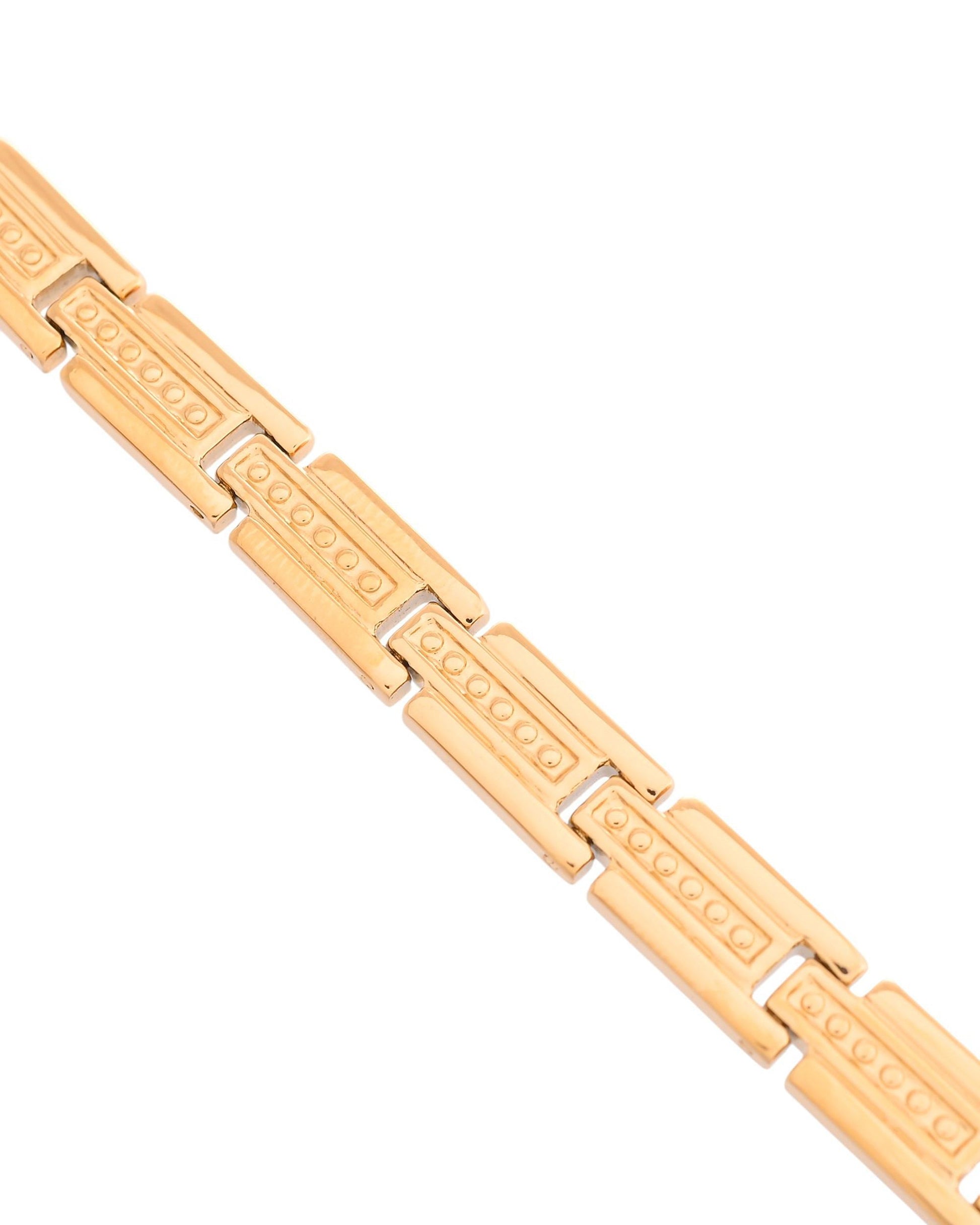 VOJ Men Gold Polished Textural Link Bracelet VOJ (Valley Of Jewellery)