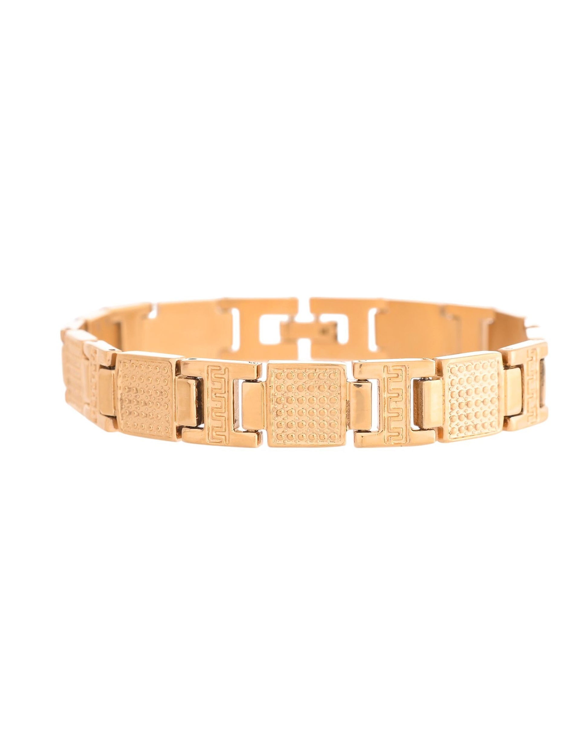VOJ Men Gold-Toned Stainless Steel Textured Chain Bracelet VOJ (Valley Of Jewellery)
