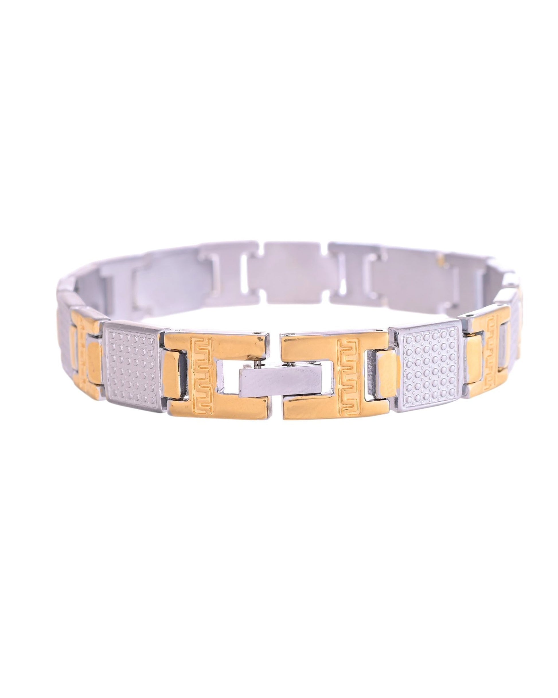 VOJ Men Dual-Toned Stainless Steel Textured Chain Bracelet VOJ (Valley Of Jewellery)
