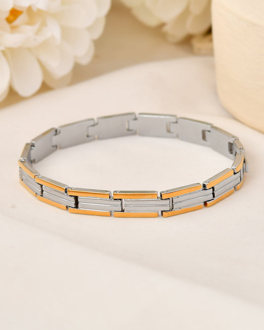 VOJ Men Double-Toned Stainless Steel Linked Chain Bracelet VOJ (Valley Of Jewellery)