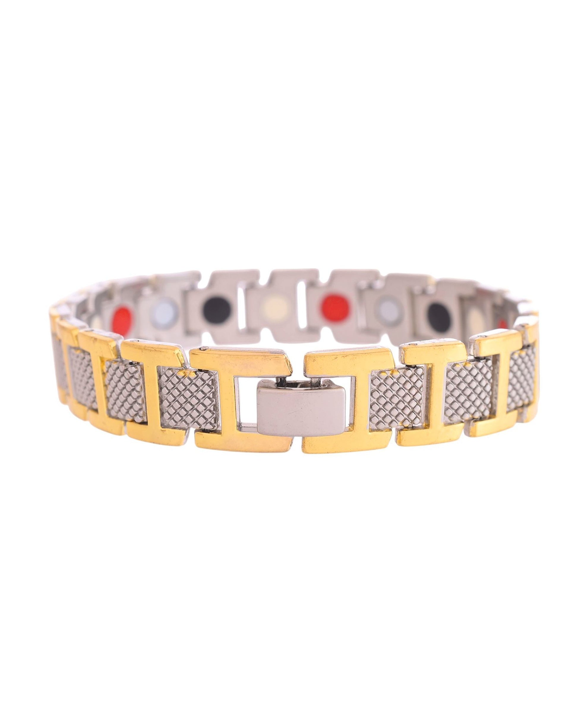 VOJ Silver And Gold Polished Stylish Geometrical Shaped Men's Bracelet VOJ (Valley Of Jewellery)