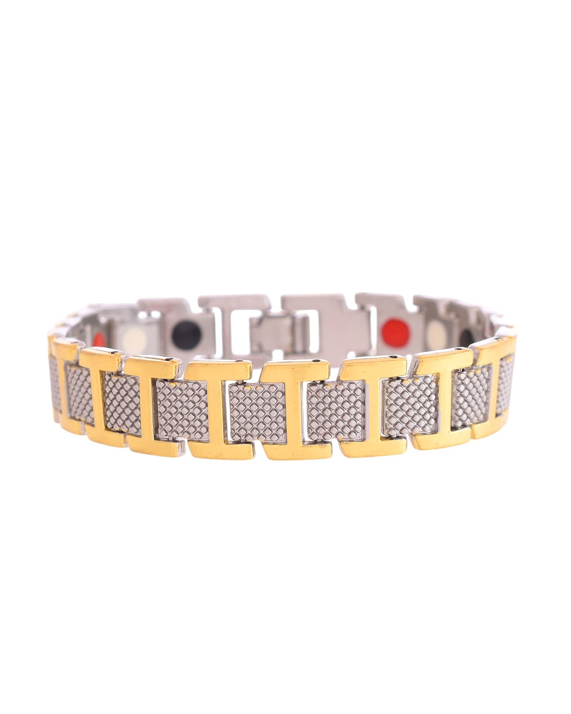 VOJ Silver And Gold Polished Stylish Geometrical Shaped Men's Bracelet VOJ (Valley Of Jewellery)
