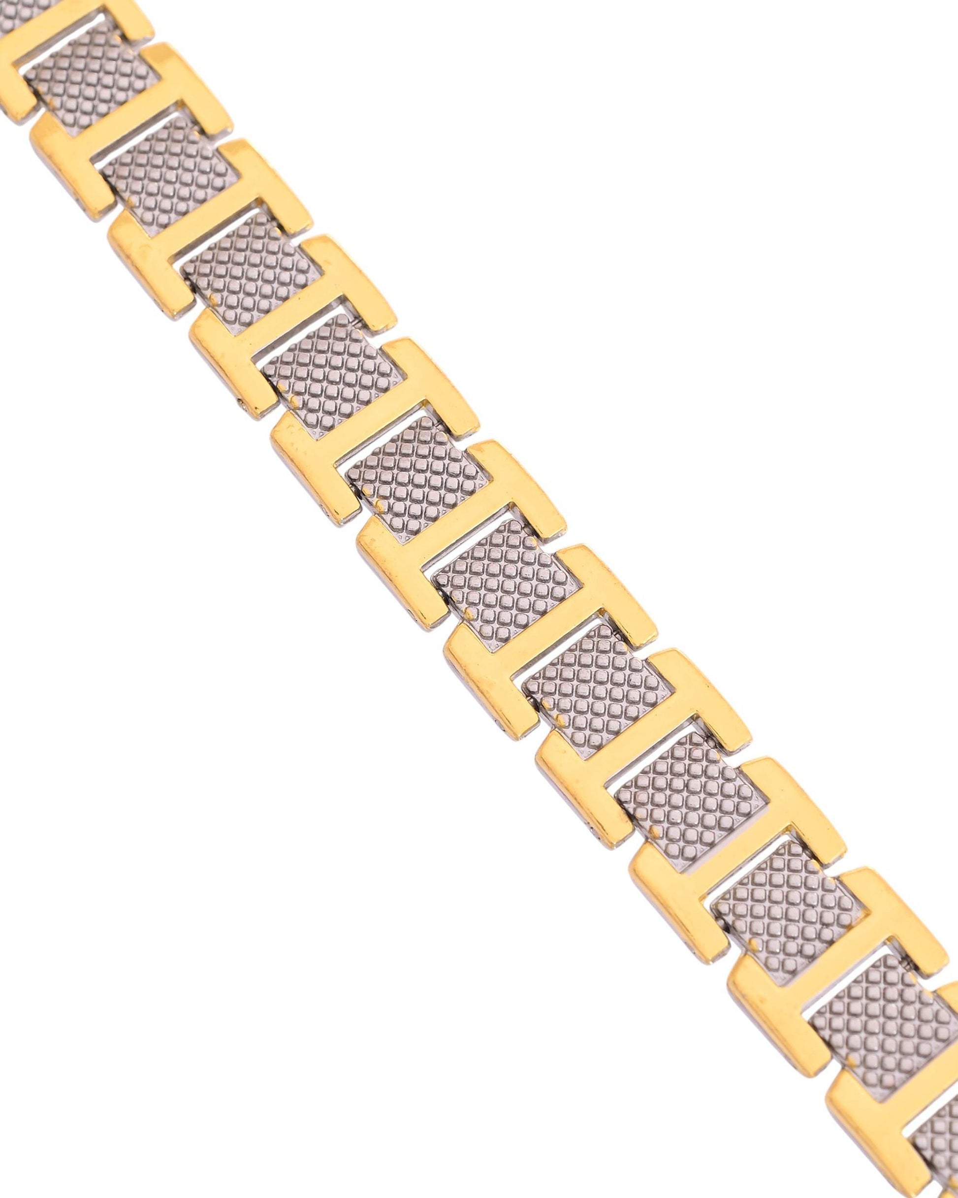 VOJ Silver And Gold Polished Stylish Geometrical Shaped Men's Bracelet VOJ (Valley Of Jewellery)