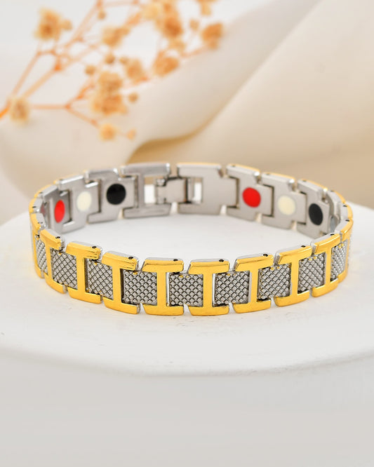 VOJ Silver And Gold Polished Stylish Geometrical Shaped Men's Bracelet VOJ (Valley Of Jewellery)