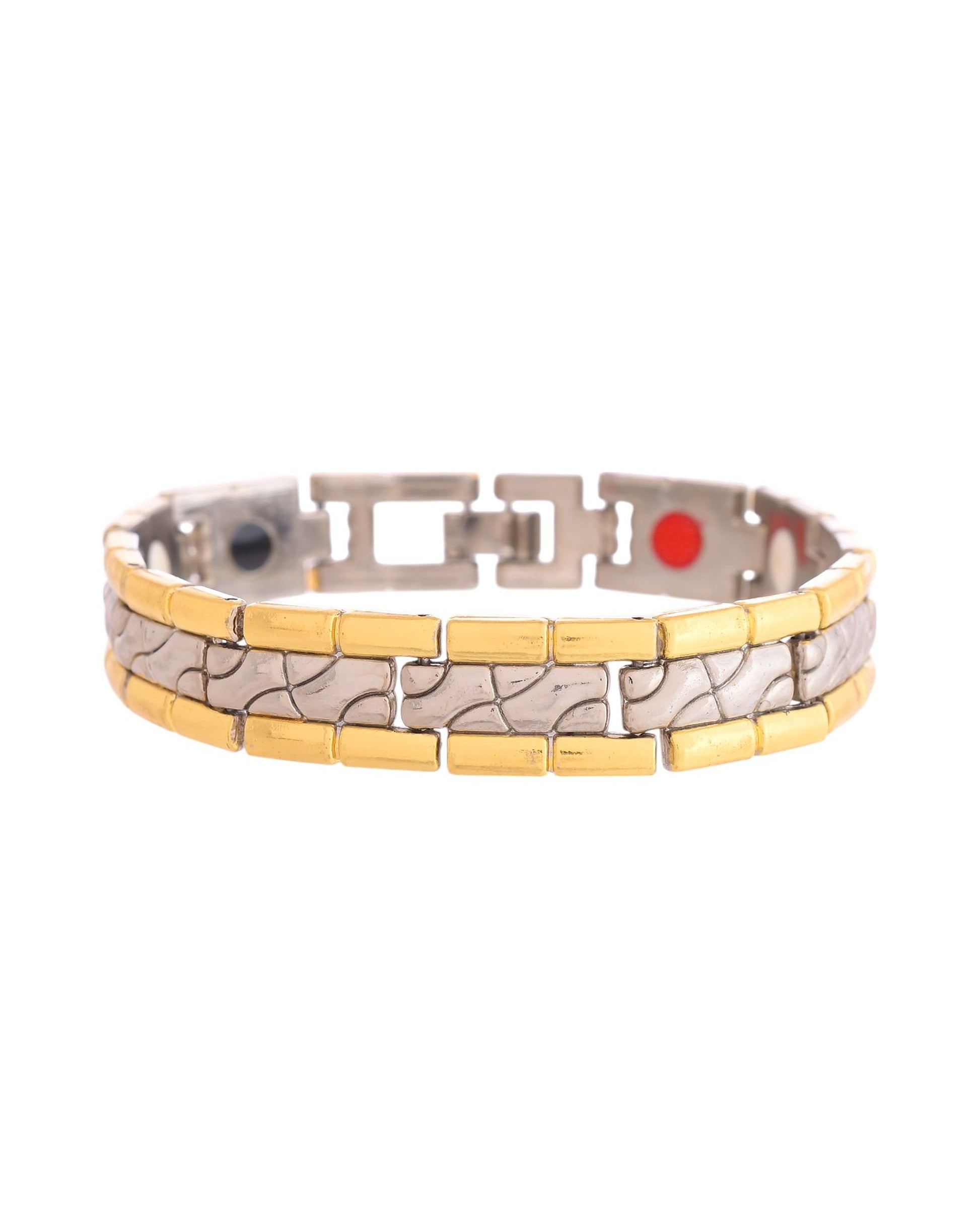 VOJ Silver And Gold Polished Textural Designed Linked Shaped Men's Bracelet VOJ (Valley Of Jewellery)