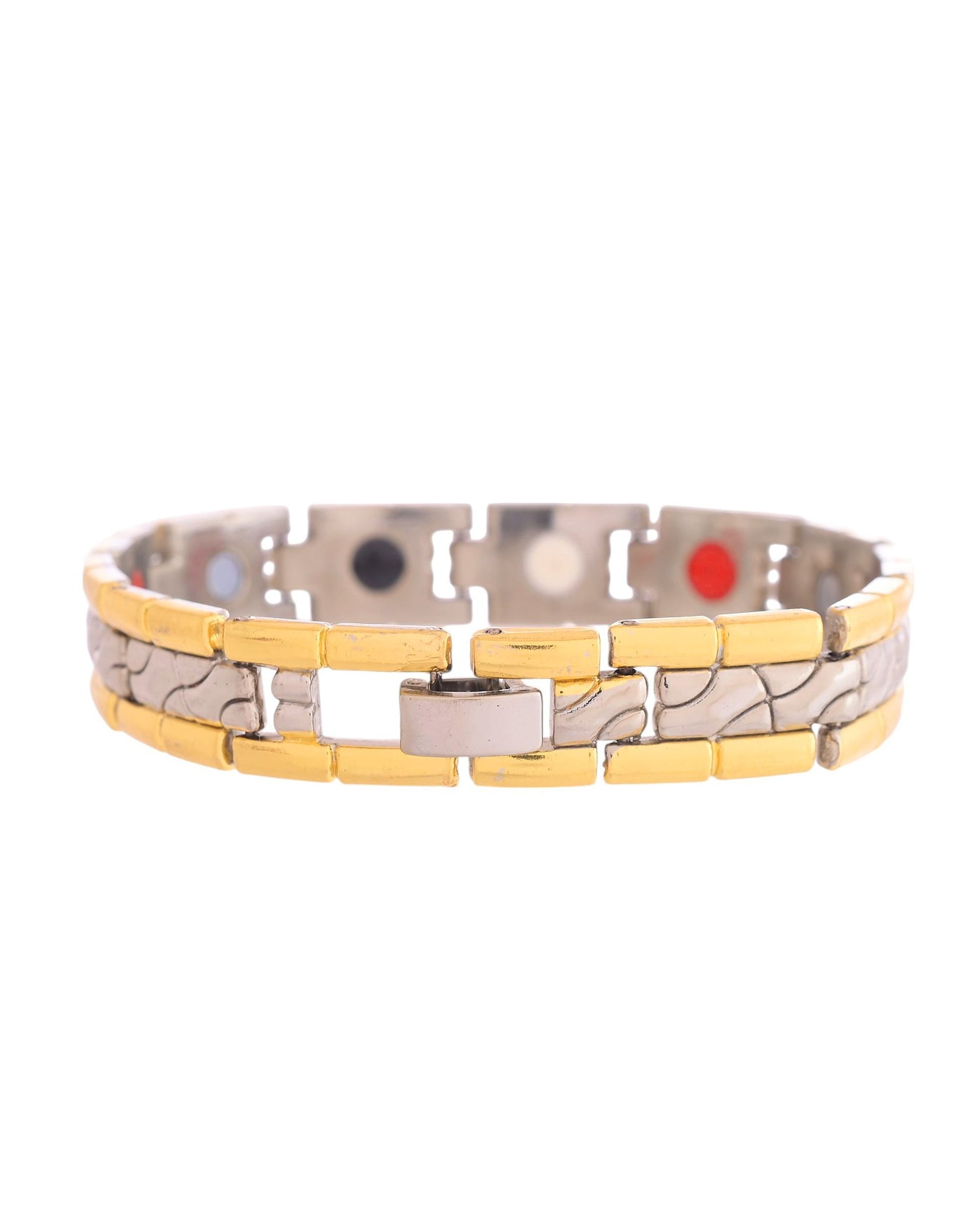 VOJ Silver And Gold Polished Textural Designed Linked Shaped Men's Bracelet VOJ (Valley Of Jewellery)