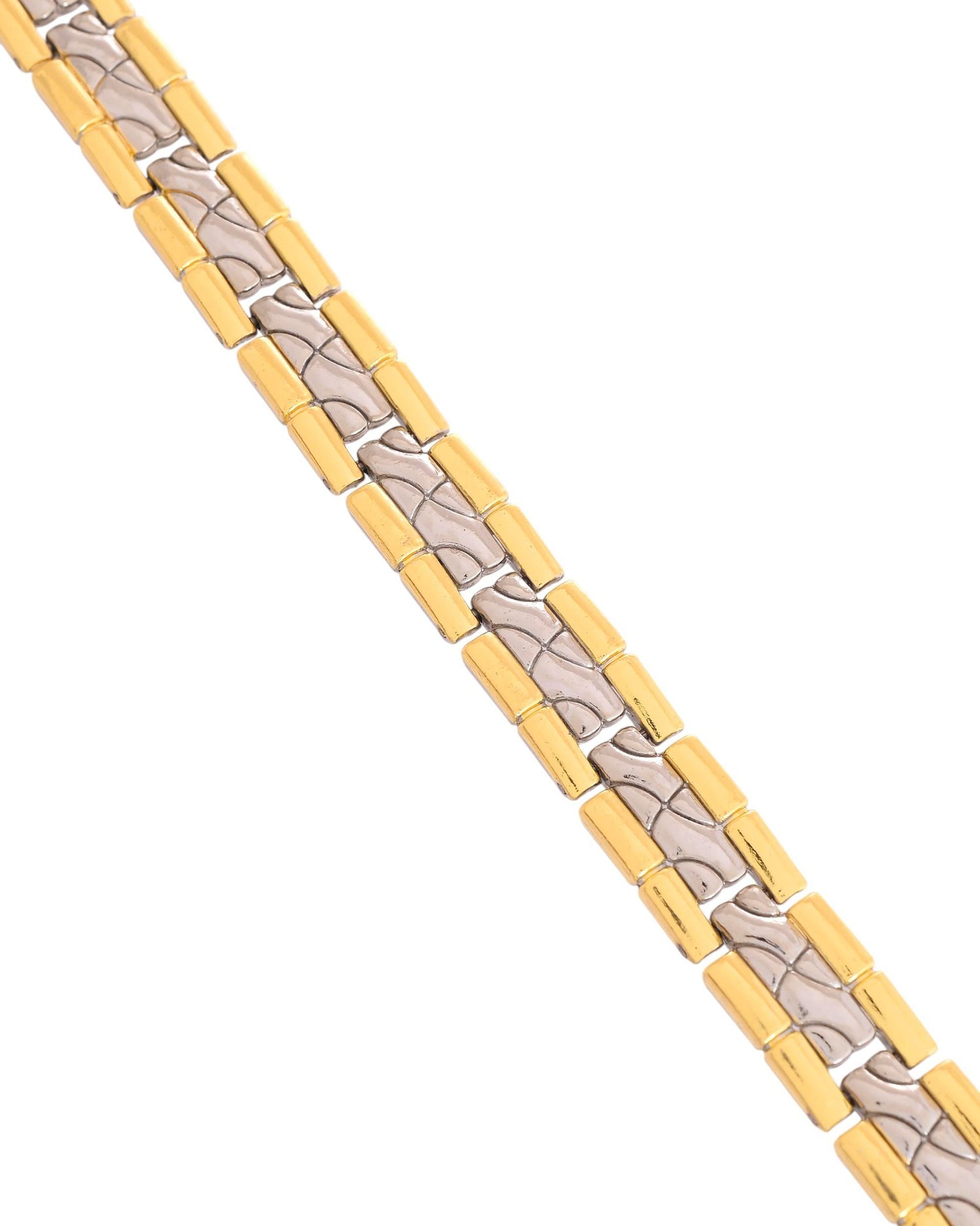 VOJ Silver And Gold Polished Textural Designed Linked Shaped Men's Bracelet VOJ (Valley Of Jewellery)
