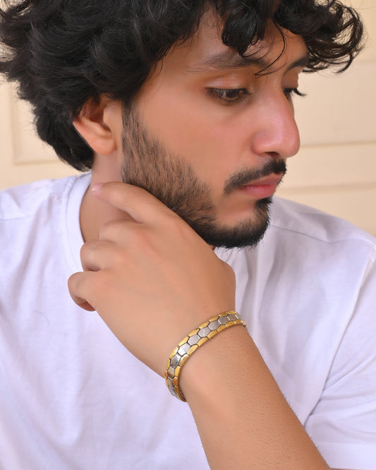 VOJ Silver And Gold Polished Minimal Geometrical Shaped Men's Bracelet VOJ (Valley Of Jewellery)