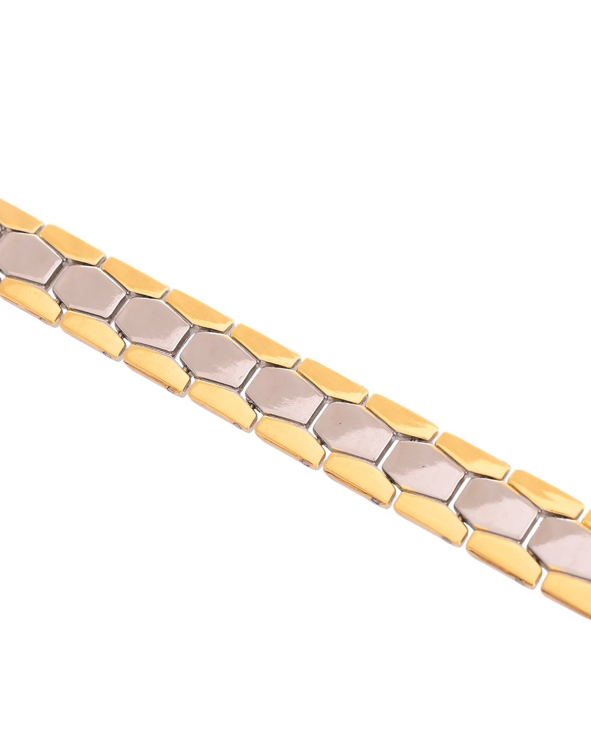 VOJ Silver And Gold Polished Minimal Geometrical Shaped Men's Bracelet VOJ (Valley Of Jewellery)