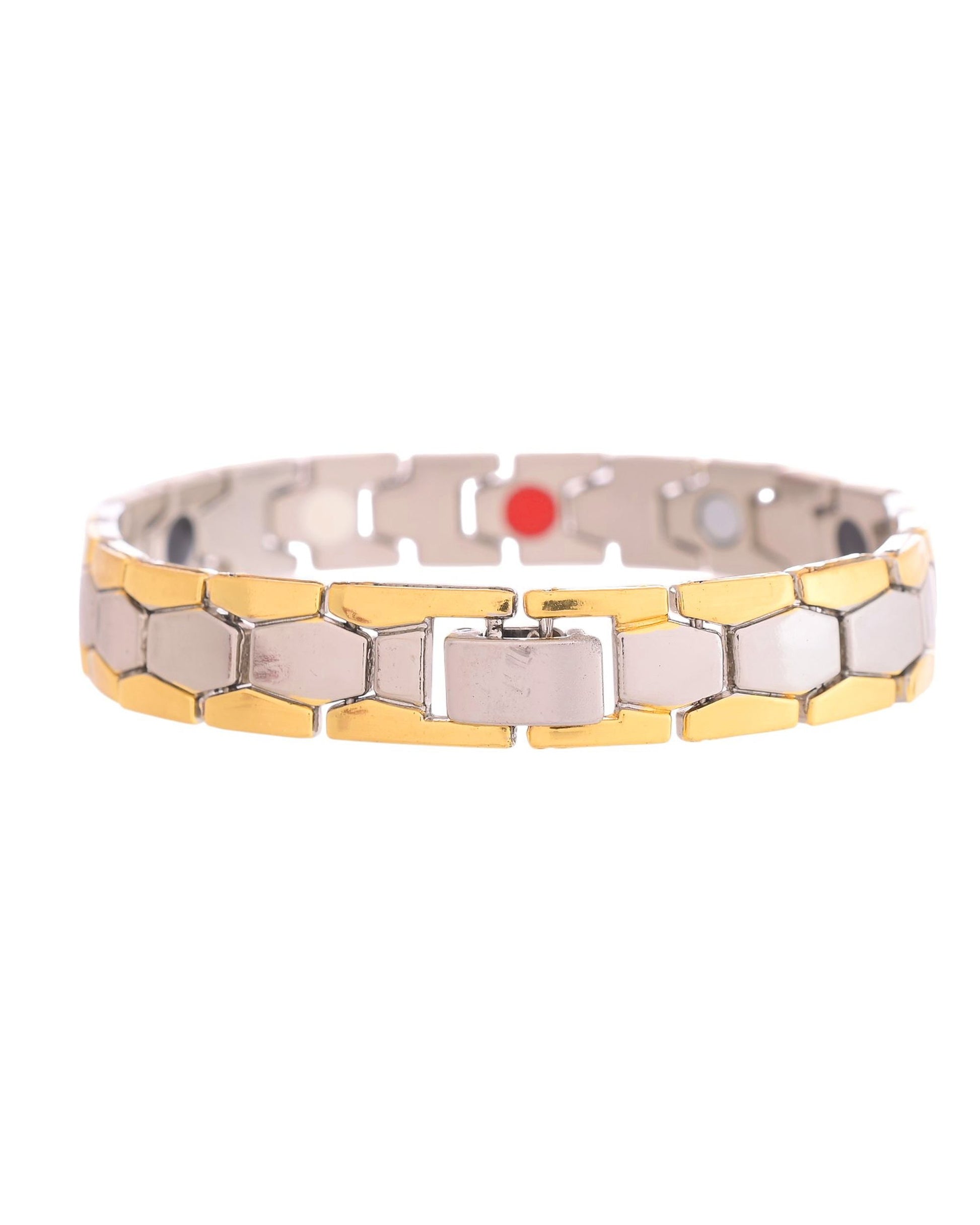 VOJ Silver And Gold Polished Minimal Geometrical Shaped Men's Bracelet VOJ (Valley Of Jewellery)