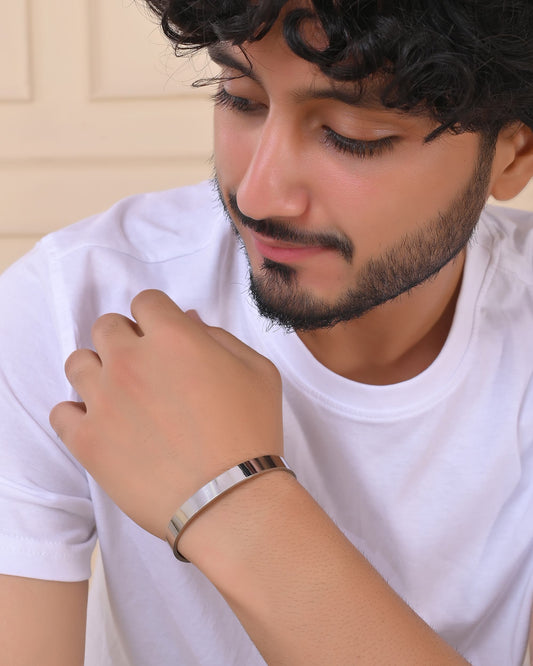 VOJ Silver Plated Stainless Steel Kada Bracelet VOJ (Valley Of Jewellery)