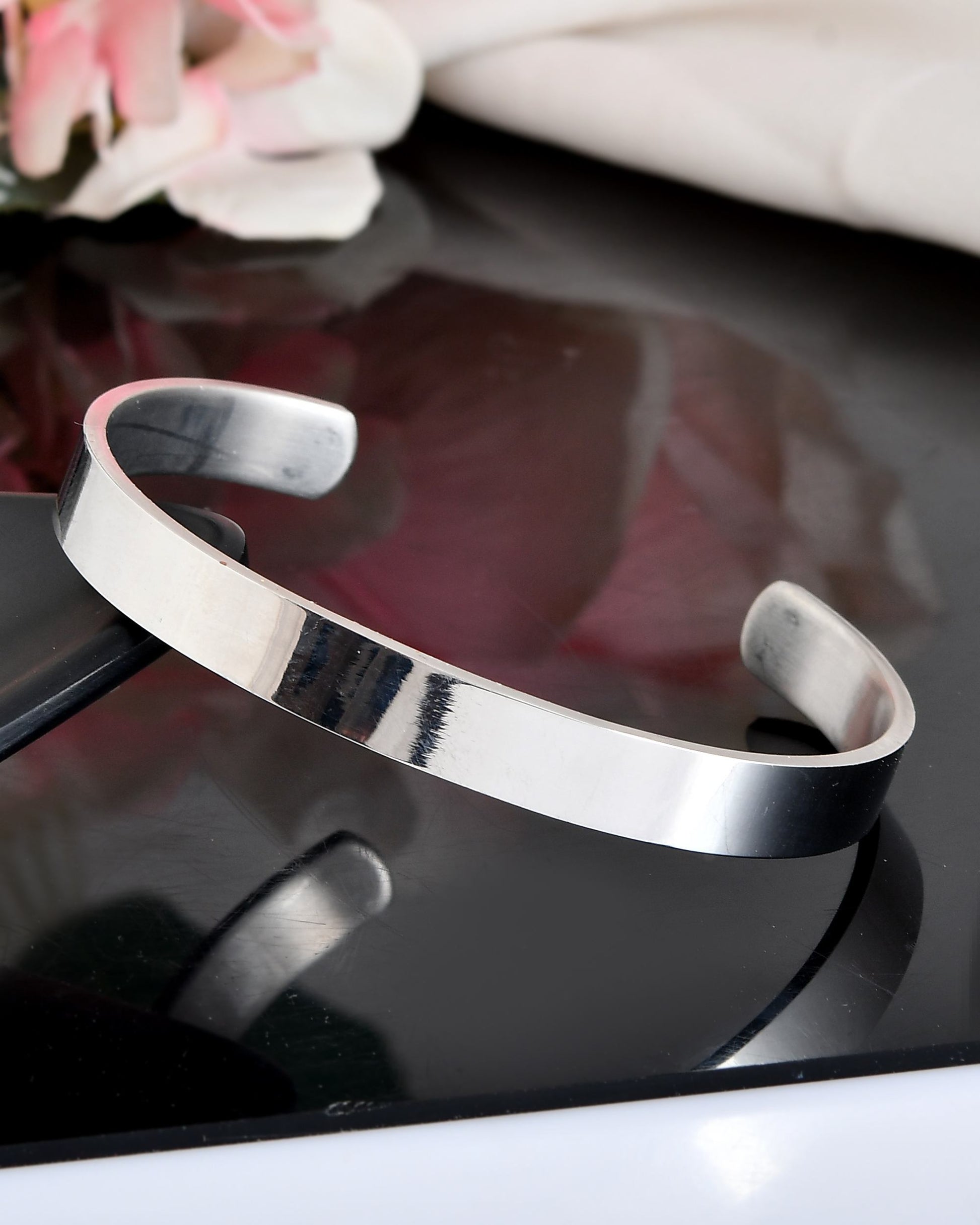 VOJ Silver Plated Stainless Steel Kada Bracelet VOJ (Valley Of Jewellery)