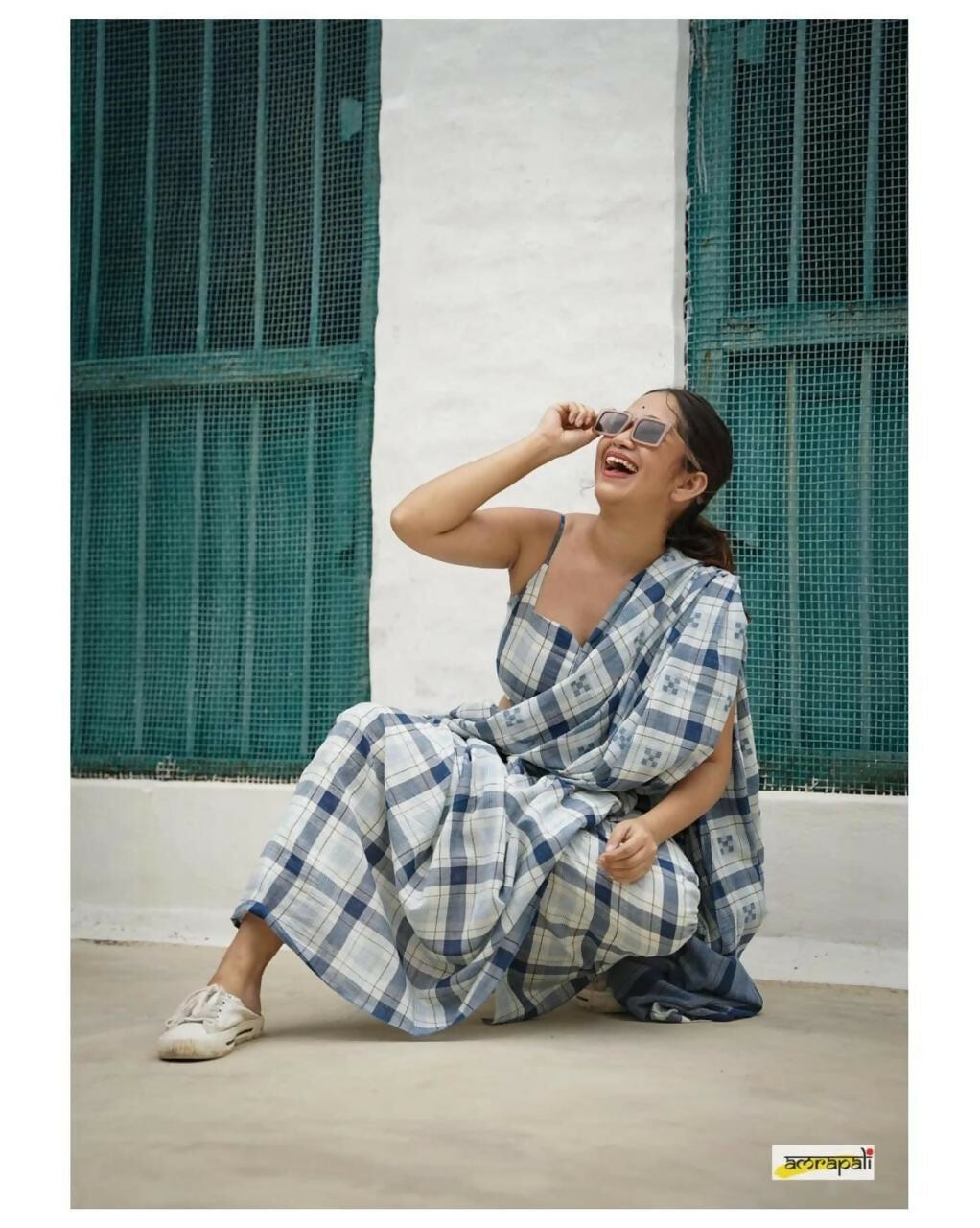 Exclusive Collection Beautiful Check Blue Pure Cotton Woven Handloom Grab2Buy With Running Blouse Piece 