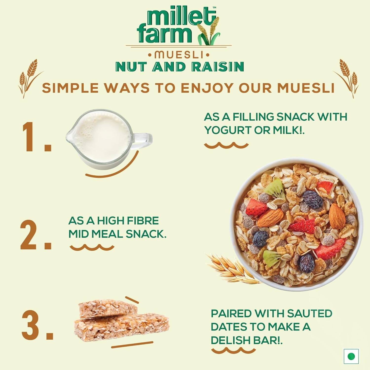 Bagrry's Millet Farm Nut & Raisin Muesli with Jowar and Ragi - Grab2buy
