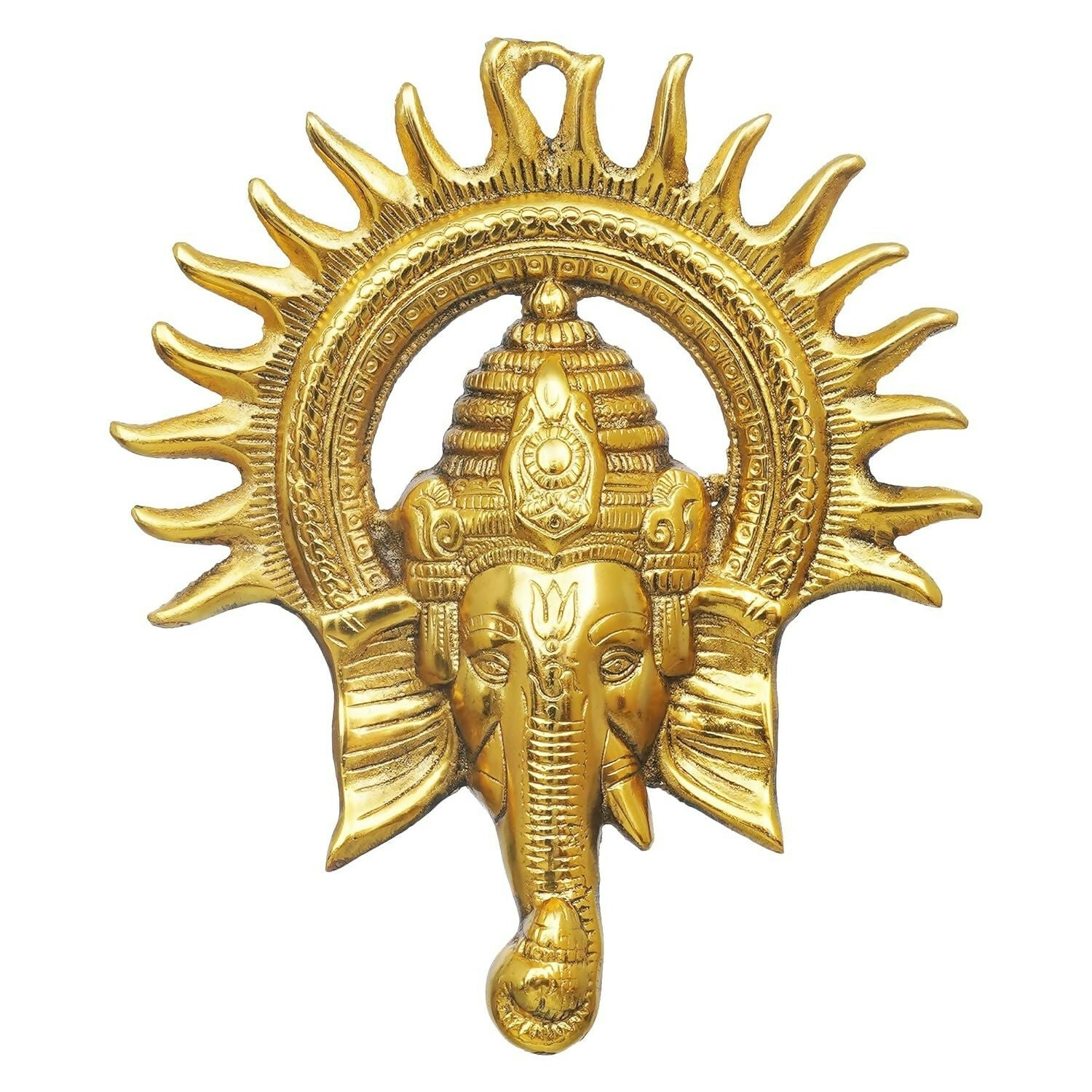 eCraftIndia Golden Lord Ganesha With Sun Decorative Metal Wall Hanging - Grab2buy