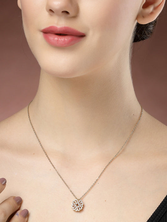 NVR Women's Rose Gold Heart Shape American Diamond Metal Chain 