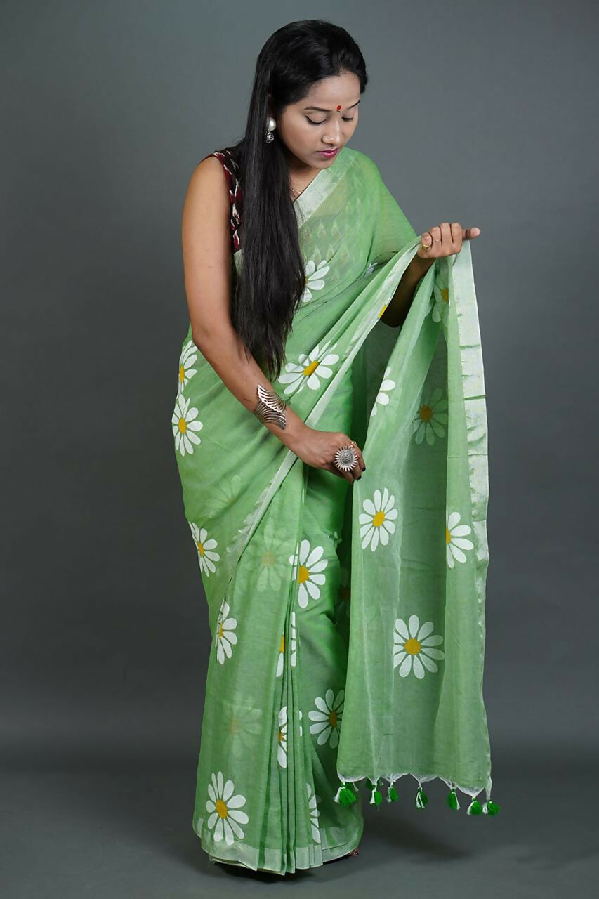 Exclusive Collection Light Green Pure Cotton Grab2Buy With Sunflower Design 