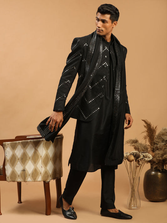 Shrestha By Vastramay Men's Black Viscose Ethnic Combo Set - Grab2buy