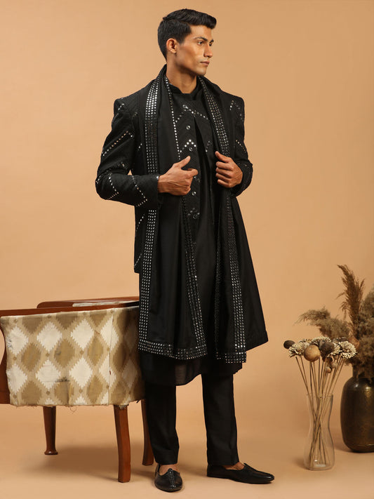 Shrestha By Vastramay Men's Black Viscose Ethnic Combo Set - Grab2buy