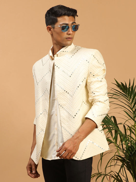 Shrestha By Vastramay Men's Cream Viscose Ethnic Combo Set - Grab2buy