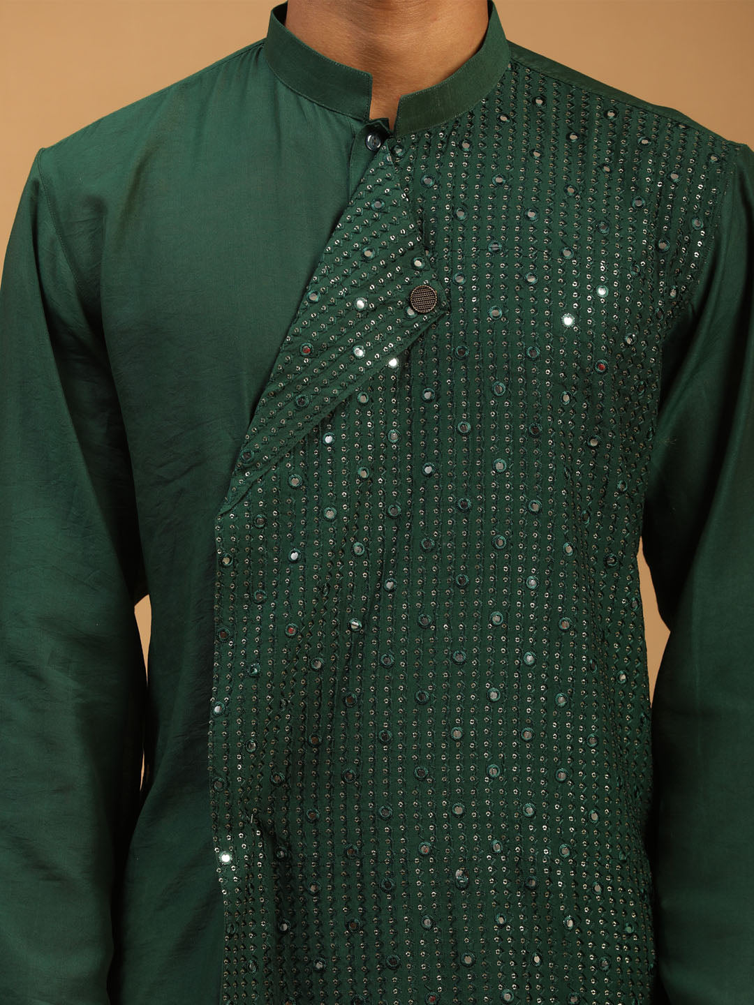 Vastramay Men's Green And Cream Cotton Blend Kurta & Pyjama - Grab2buy