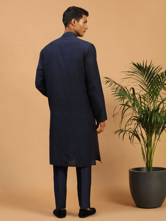 Vastramay Men's Navy Blue Cotton Blend Kurta & Pyjama - Grab2buy