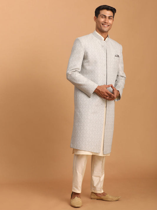 Shrestha by Vastramay Men's Grey And Cream Cotton Blend Ethnic Combo Set - Grab2buy