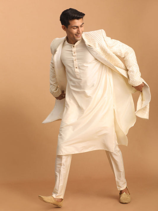 Shrestha by Vastramay Men's Cream Cotton Blend Ethnic Combo Set - Grab2buy