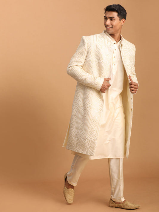 Shrestha by Vastramay Men's Cream Cotton Blend Ethnic Combo Set - Grab2buy