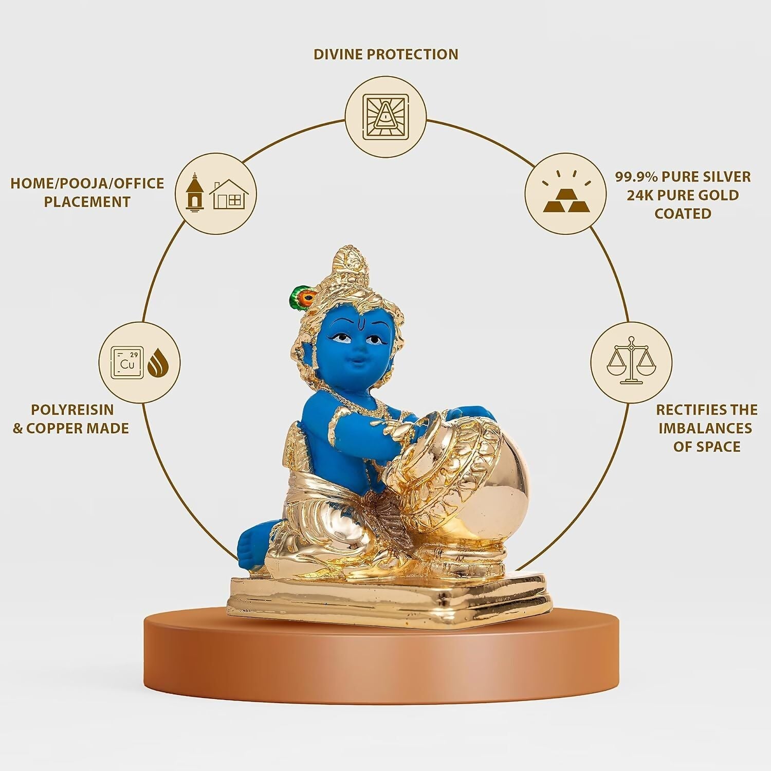 Idolkart Pure 999 Gold Coated Lord Krishna Idol - Grab2buy