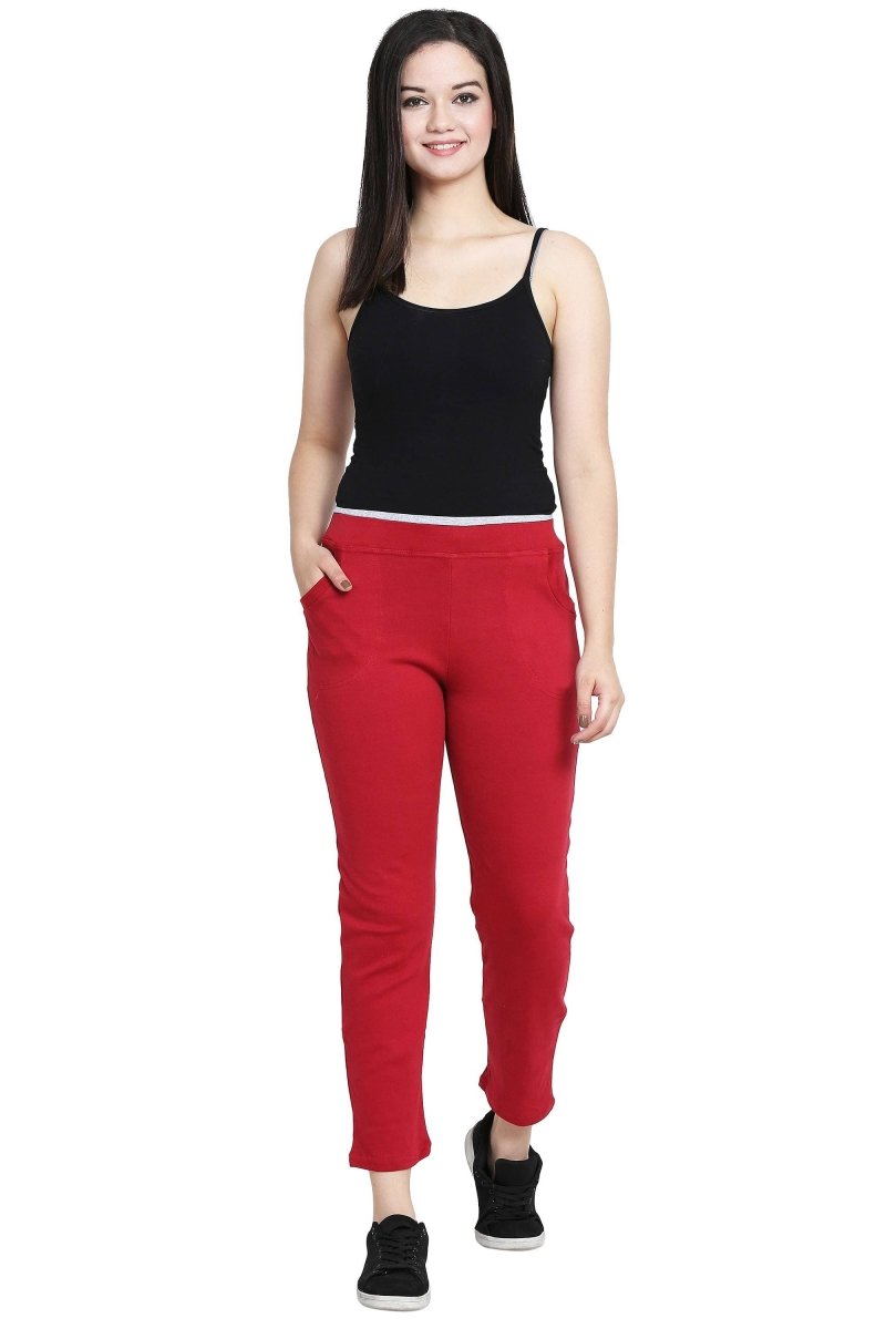 Asmaani Red color Hosiery Lower with Two Side Pockets.